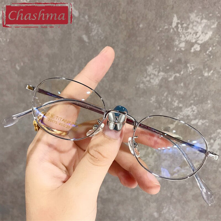 Unisex Oval Titanium Frame Ultra Thin Eyeglasses 20175 Frame Chashma Silver  