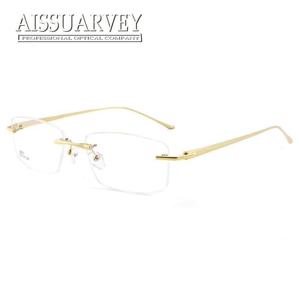 Men's Eyeglasses Alloy Frame Rimless As1580771 Rimless Aissuarvey Eyeglasses Gold  