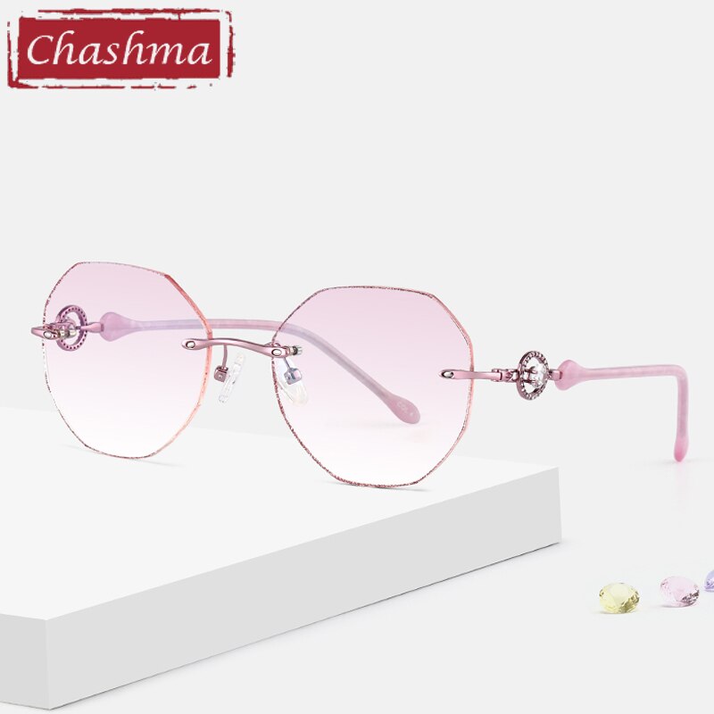 Chashma Ottica Women's Rimless Polygon Round Alloy Eyeglasses Tinted Lenses 007 Rimless Chashma Ottica Pink  