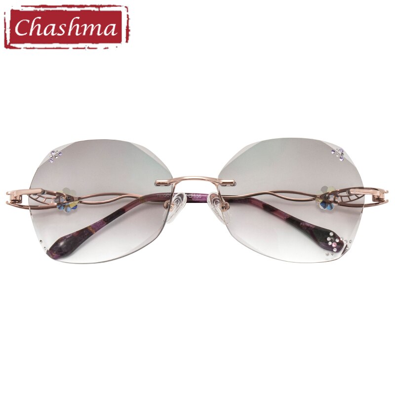 Women's Diamond Trimmed Rimless Eyeglasses Titanium Frame 007c Rimless Chashma Default Title  