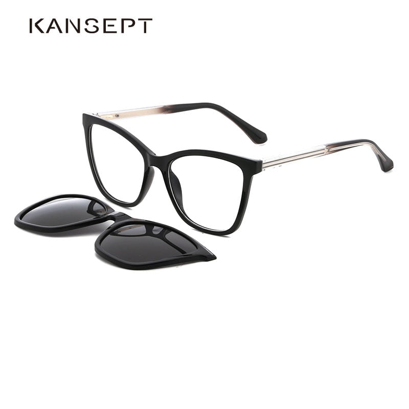 Kansept Unisex Full Rim Square Acetate Titanium Frame Eyeglasses Magnetic Polarized Clip On Sunglasses Fn3006 Clip On Sunglasses Kansept   