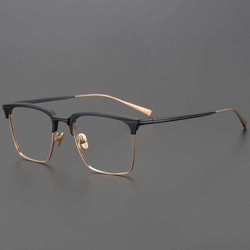 Muzz Men's Full Rim Square Titanium Acetate Hand Crafted Frame Eyeglasses 0225 Full Rim Muzz Gold  