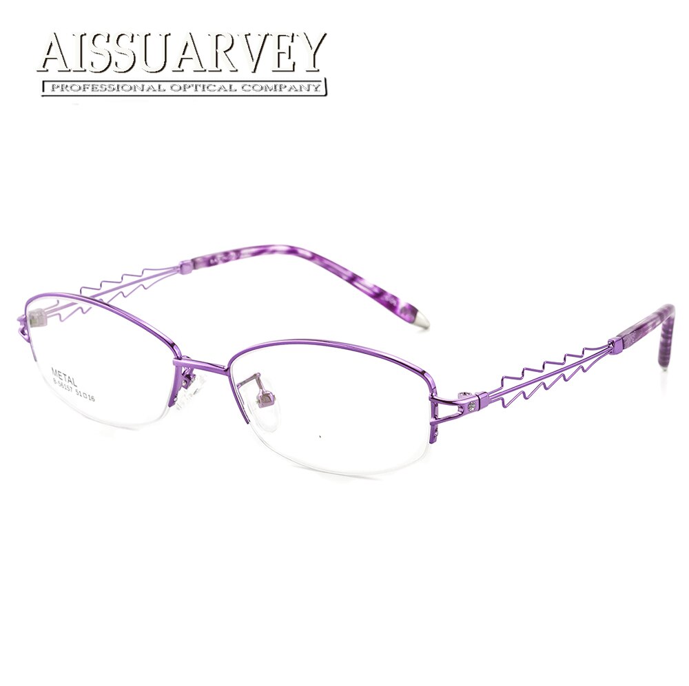 Aissuarvey Women's Semi Rim Rectangle Hollow Alloy Eyeglasses As1561571 Semi Rim Aissuarvey Eyeglasses Purple  