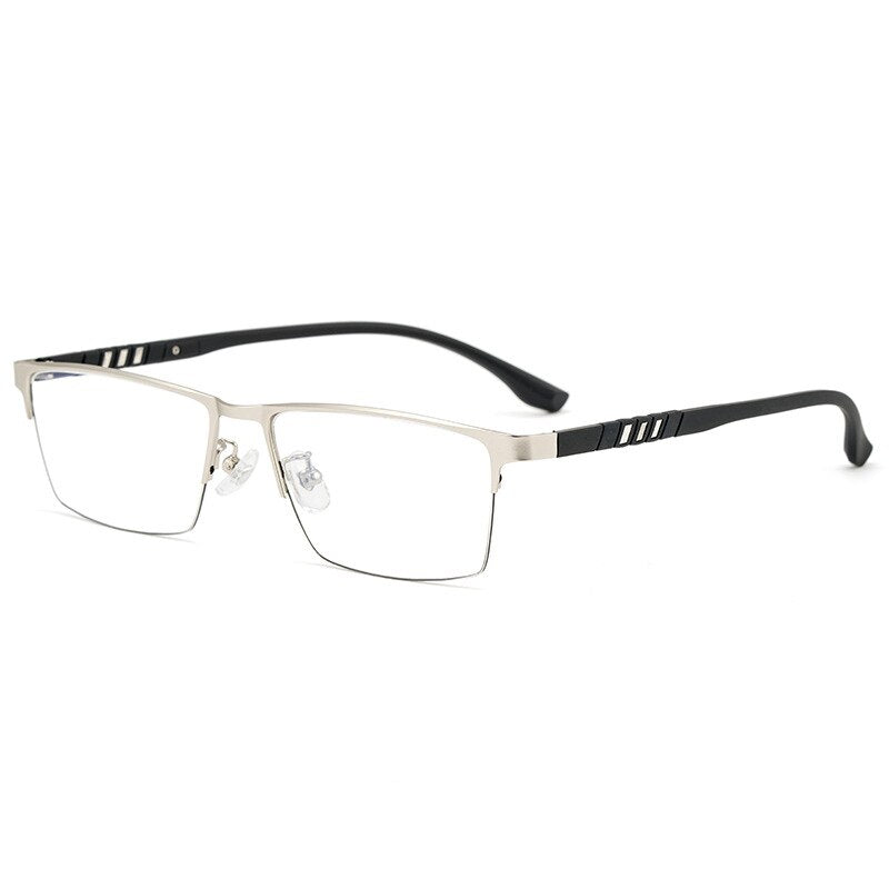 Yimaruili Men's Semi Rim Titanium Alloy Frame Eyeglasses P9806 Semi Rim Yimaruili Eyeglasses Silver  