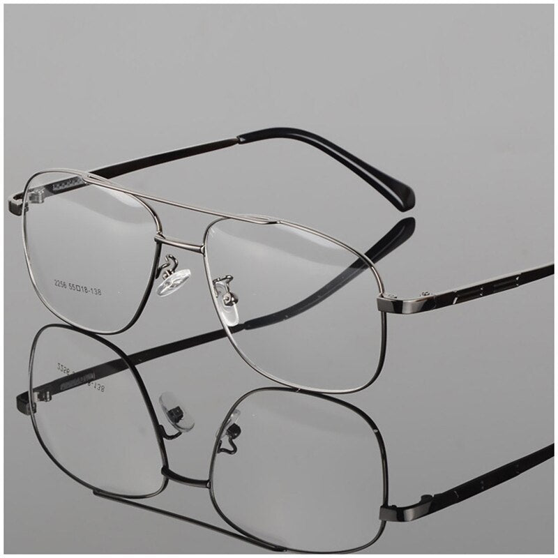 Men's Full Rim Square Double Bridge Alloy Frame Eyeglasses N2256 Full Rim Bclear gray  