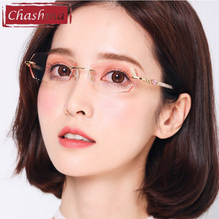 Women's Rimless Diamond Cut Titanium Frame Eyeglasses 031 Rimless Chashma   