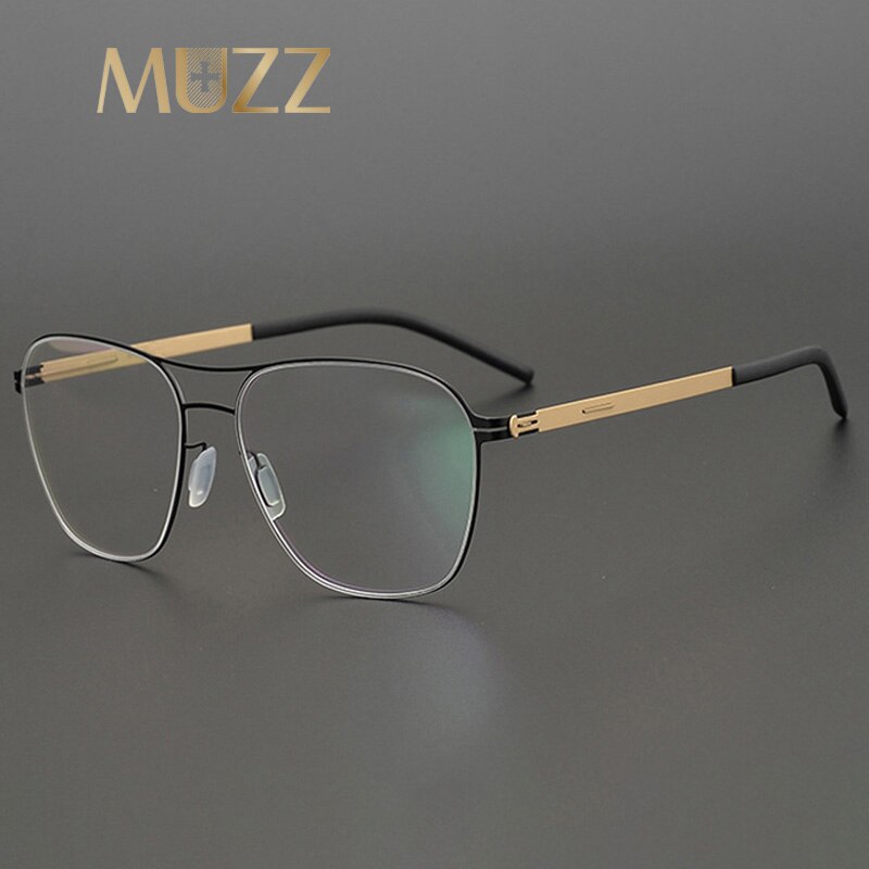 Muzz Men's Full Rim Square Stainless Steel Alloy Double Bridge Screwless Frame Eyeglasses Full Rim Muzz   