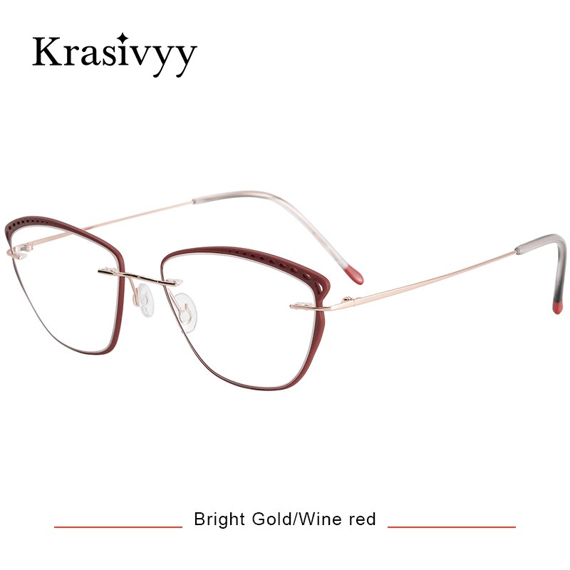 Krasivyy Women's Full Rim Oval Cat Eye Acetate Titanium Eyeglasses Ls09 Full Rim Krasivyy Bright Gold Wine Red CN 