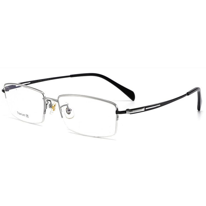 Hotochki Men's Semi Rim Titanium Frame Eyeglasses 8906 Semi Rim Hotochki Silver  