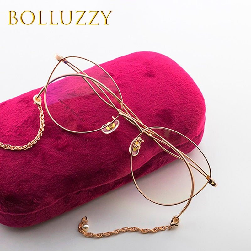 Bolluzzy Women's Full Rim Round Cat Eye Alloy Eyeglasses Full Rim Bolluzzy   