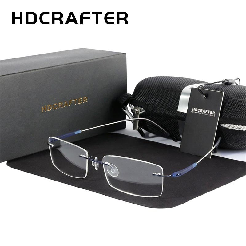 Hdcrafter Unisex Rimless Rectangle Titanium Frame Eyeglasses 3125 Rimless Hdcrafter Eyeglasses   