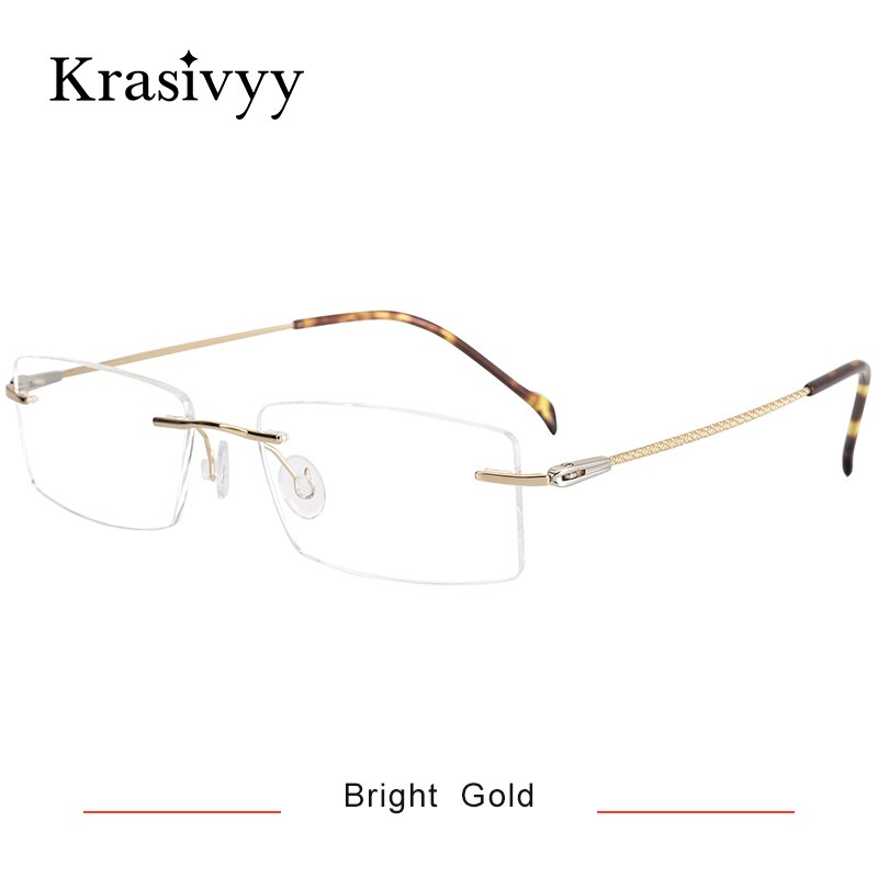 Krasivyy Men's Rimless Square Titanium Eyeglasses Kr16074 Rimless Krasivyy Bright Gold CN 