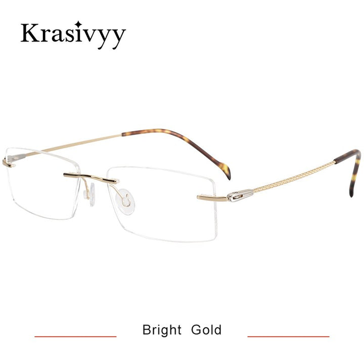 Krasivyy Men's Rimless Square Titanium Eyeglasses Kr16074 Rimless Krasivyy Bright Gold CN 