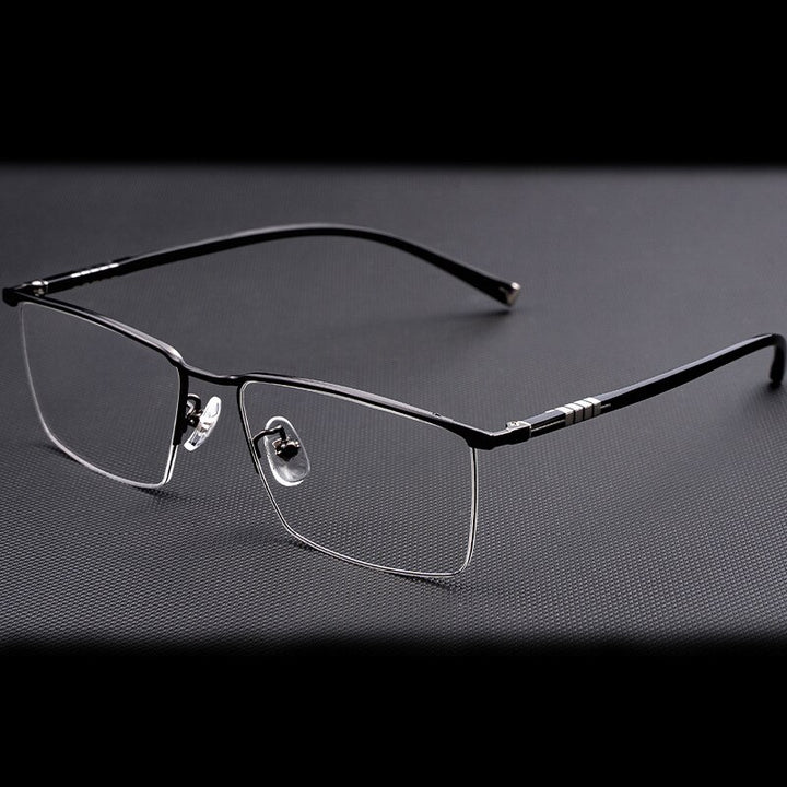 Hotochki Men's Semi Rim Titanium Frame Eyeglasses P9861 Semi Rim Hotochki Black Gray  