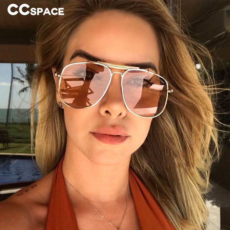 CCspace Women's Full Rim Square Alloy Double Bridge Pilot Frame Sunglasses 45811 Sunglasses CCspace Sunglasses   