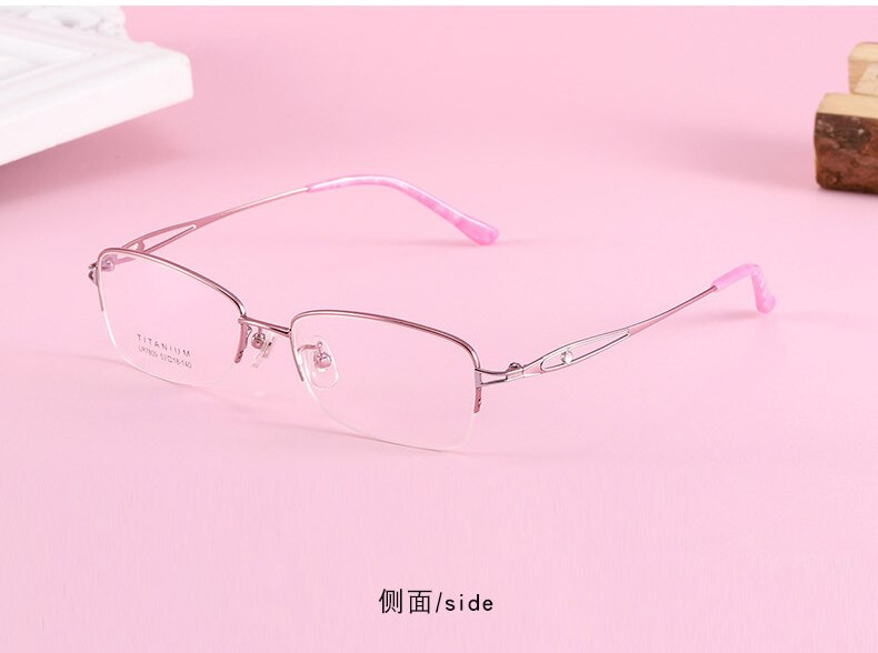 Women's Oval Hollow Titanium Semi Rim Eyeglasses Lr7809 Semi Rim Bclear pink silver  
