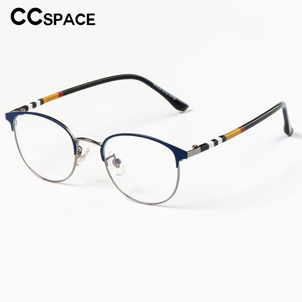 CCSpace Unisex Full Rim Square Acetate Alloy Frame Eyeglasses 49137 Full Rim CCspace C8GunBlue  