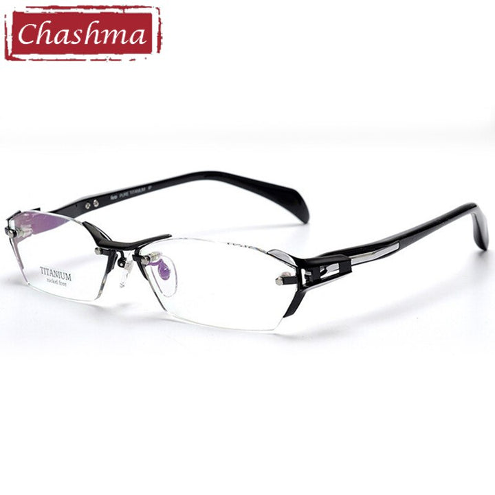 Chashma Ottica Men's Rimless Irregular Rectangle Eyeglasses 1141 Rimless Chashma Ottica Black  