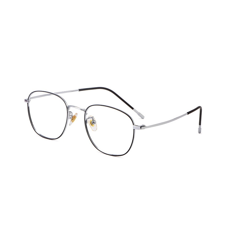 Hotony Unisex Full Rim Round Beta Titanium Frame Springe Hinge Eyeglasses 8822x Full Rim Hotony Black Silver  