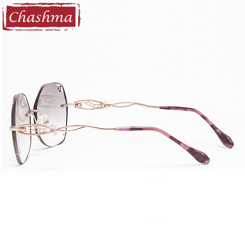 Women's Diamond Trimmed Rimless Eyeglasses Titanium Frame 007c Rimless Chashma   