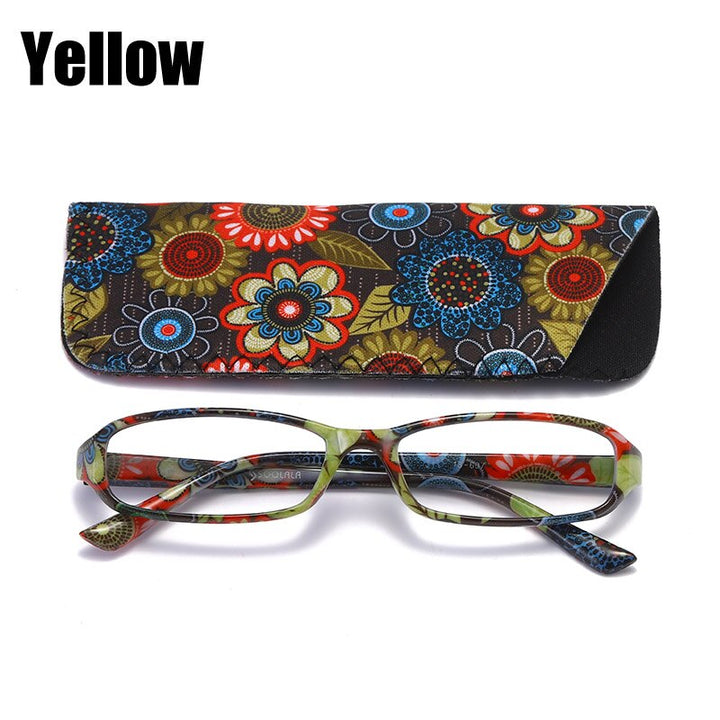 Soolala Printed Reading Glasses W/ Matching Pouch Spring Hinge Rectangular Glasses With Cases +1.0 1.5 1.75 To 4.0 Reading Glasses SOOLALA Yellow +100 