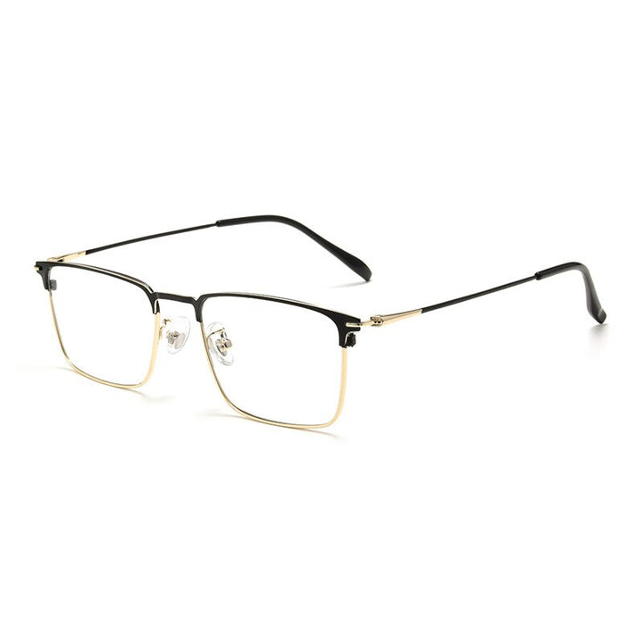 KatKani Men's Full/Semi Rim Square IP Plated Alloy Frame Eyeglasses 0606 Semi Rim KatKani Eyeglasses Black Gold 0606  