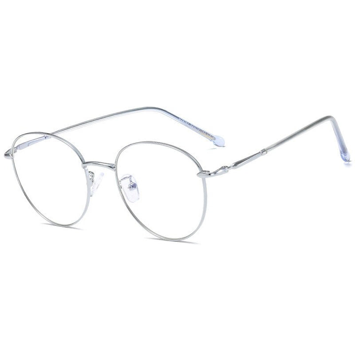 Hotony Unisex Full Rim Round Alloy Eyeglasses 29167 Full Rim Hotony Silver  