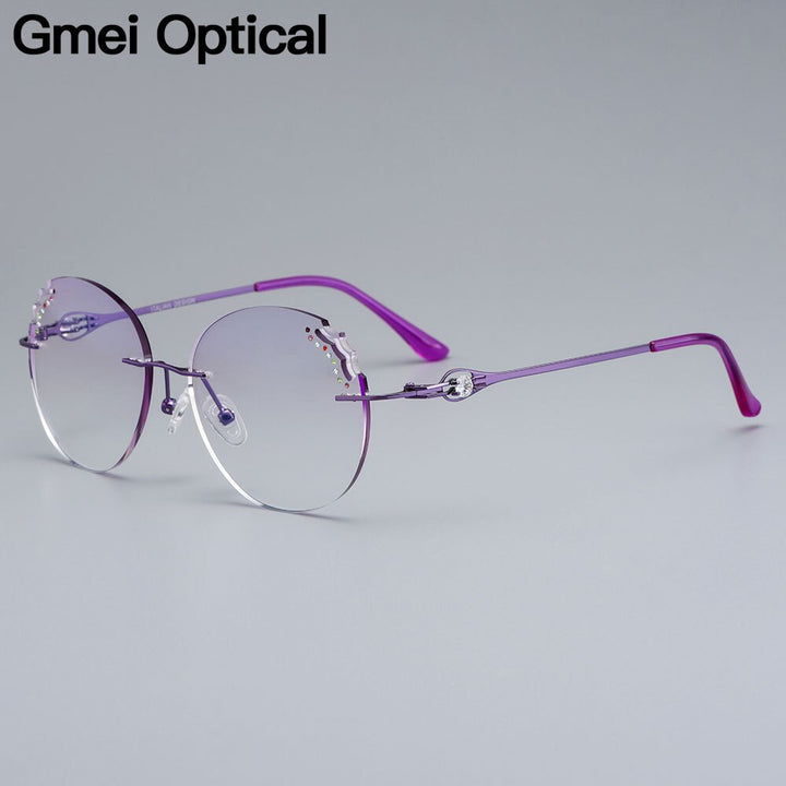 Women's Eyeglasses Alloy Rimless Round Diamond Trimming Cut Purple Z2877 Rimless Gmei Optical   