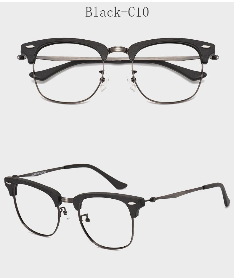 Hdcrafter Men's Full Rim Round Wood Alloy Frame Eyeglasses 8057 Full Rim Hdcrafter Eyeglasses   