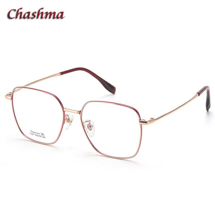 Chashma Ochki Unisex Full Rim Square Titanium Eyeglasses 1127 Full Rim Chashma Ochki Red and Rose Gold  