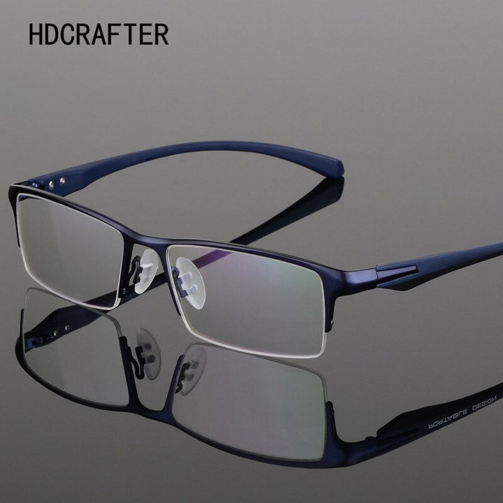 Hdcrafter Men's Semi Rim TR 90 Titanium Rectangle Frame Eyeglasses 9065 Semi Rim Hdcrafter Eyeglasses   