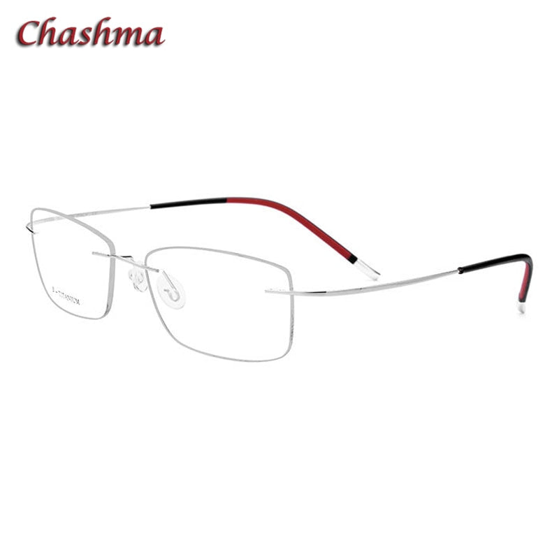 Chashma Ochki Unisex Rimless Square Titanium Eyeglasses 9609 Rimless Chashma Ochki Silver  