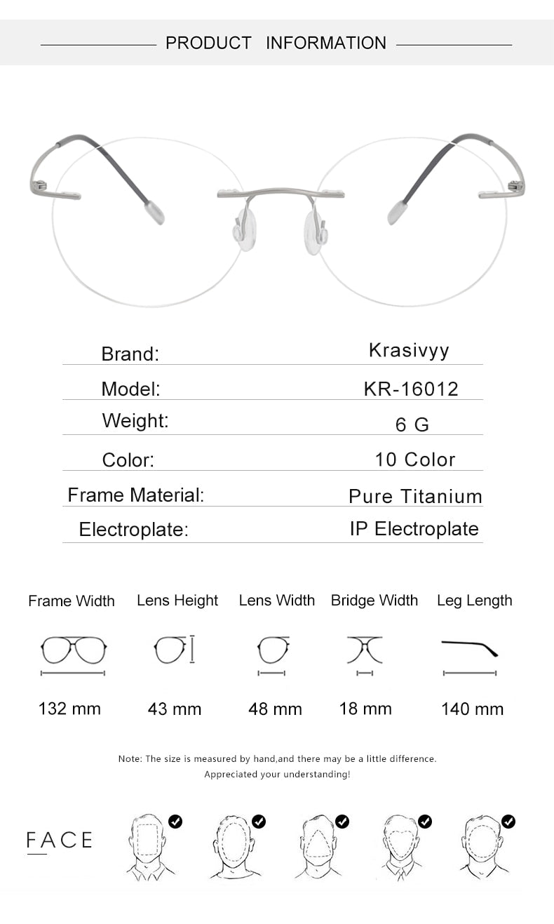 Krasivyy Unisex Rimless Round Titanium Eyeglasses Kr16012 Rimless Krasivyy   