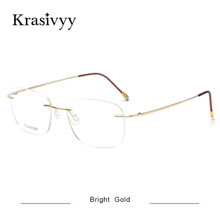 Krasivyy Men's Rimless Square Titanium Eyeglasses Kr16010 Rimless Krasivyy Bright Gold  