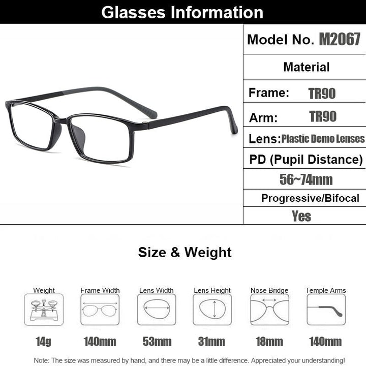 Women's Eyeglasses Ultralight TR90 Rectangular M2067 Frame Gmei Optical   
