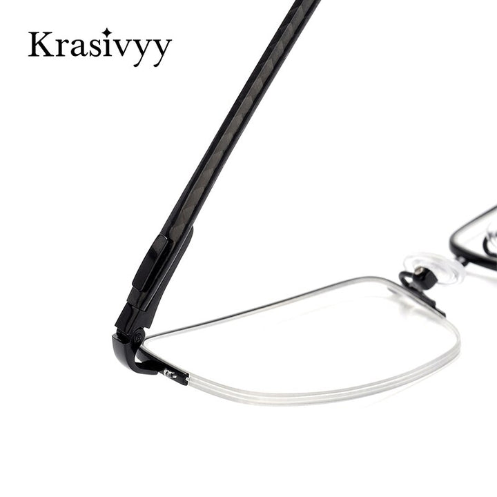 Krasivyy Men's Semi Rim Rectangle Square Carbon Fiber Titanium Eyeglasses Krb046 Semi Rim Krasivyy   