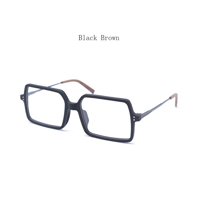Hdcrafter Unisex Full Rim Oversized Square Wood Frame Eyeglasses Ft8890 Full Rim Hdcrafter Eyeglasses Black Brown  