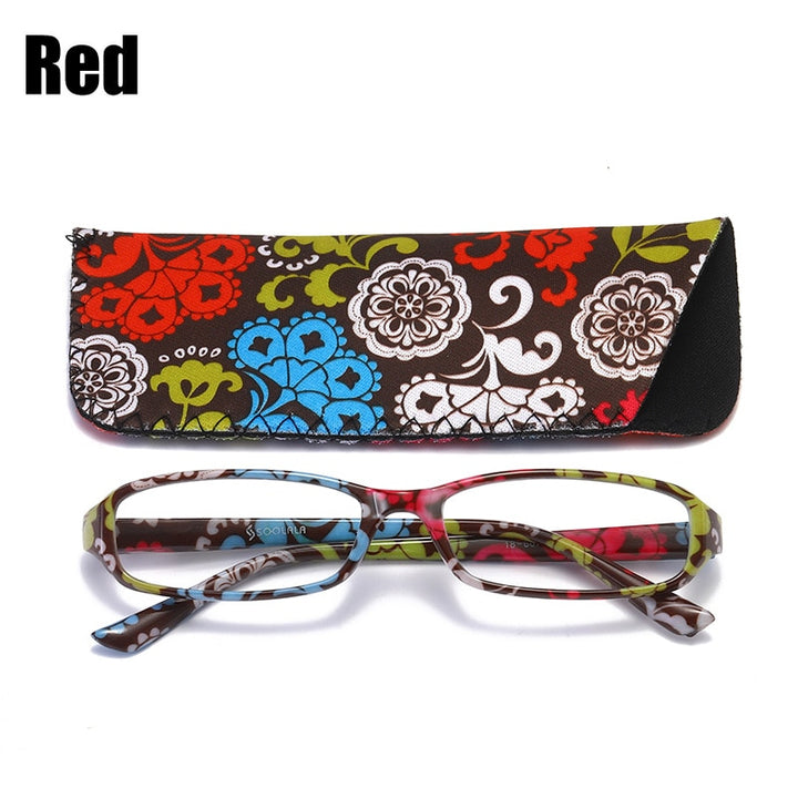 Soolala Printed Reading Glasses W/ Matching Pouch Spring Hinge Rectangular Glasses With Cases +1.0 1.5 1.75 To 4.0 Reading Glasses SOOLALA Red +100 