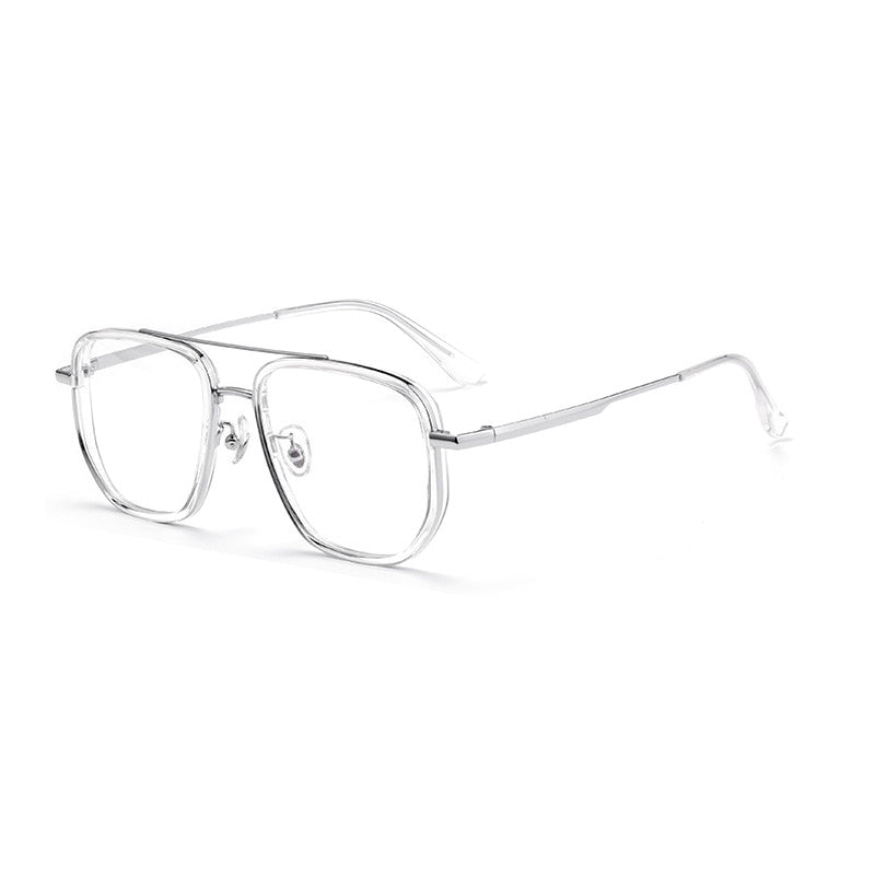 KatKani Men's Full Rim Polygon Titanium Double Bridge Frame Eyeglasses 2217yj Full Rim KatKani Eyeglasses Transparent Silver  