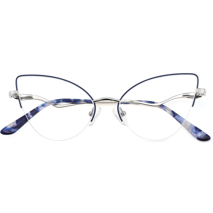 Laoyehui Women's Eyeglasses Cat Eye Alloy Frame Reading Glasses 8451 Reading Glasses Laoyehui 0 Blue 