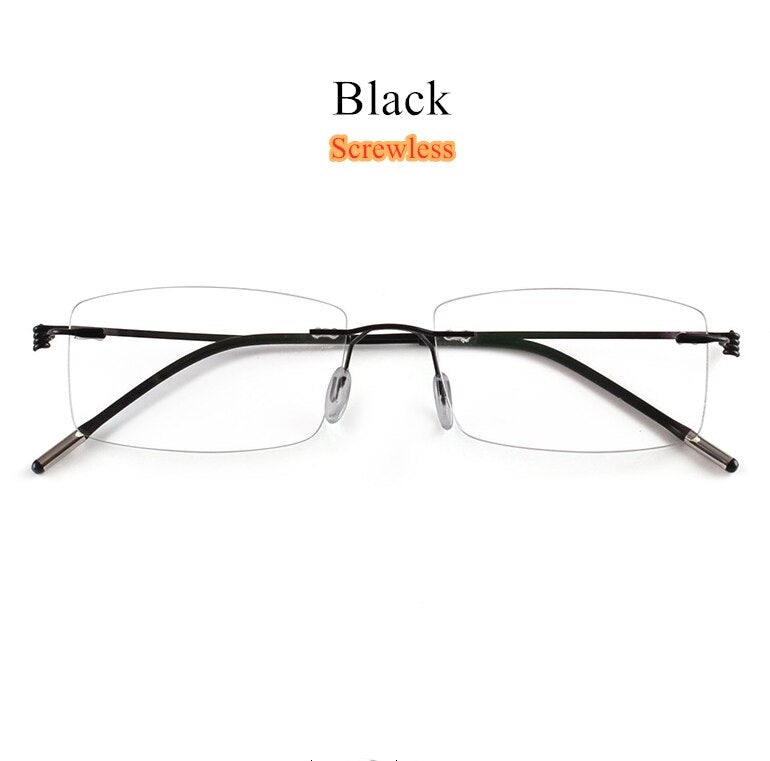 Men's Eyeglasses Square Frame Titanium Alloy Rimless 5217 Rimless SunnyFunnyDay Black Screwless  