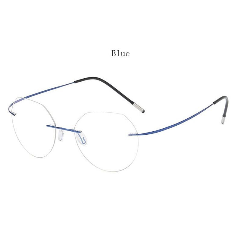 Hdcrafter Unisex Rimless Polygon Round Titanium Frame Eyeglasses 6001-6002 Rimless Hdcrafter Eyeglasses Model-A-Blue  