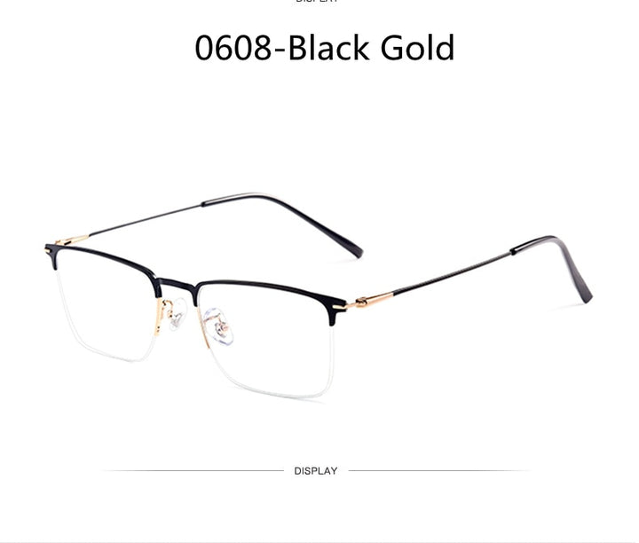 KatKani Men's Full/Semi Rim Square IP Plated Alloy Frame Eyeglasses 0606 Semi Rim KatKani Eyeglasses   