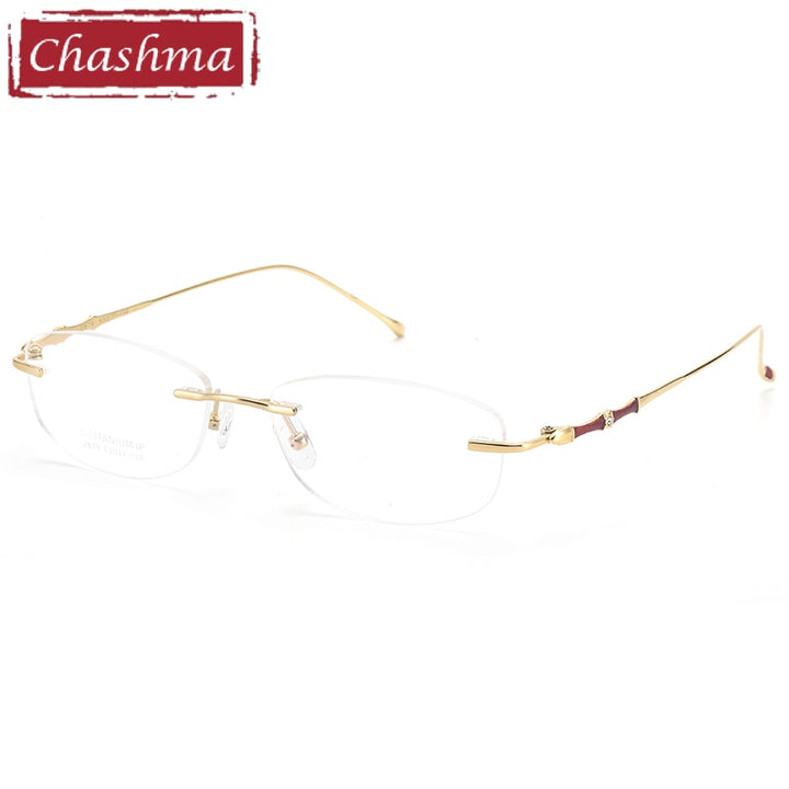 Women's Titanium Frame Rimless Eyeglasses 2789 Rimless Chashma Gold  