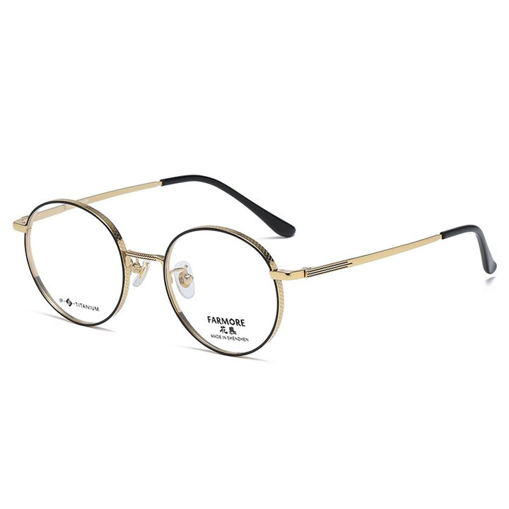 Reven Jate Unisex Eyeglasses 7051 Full Rim Round Titanium Full Rim Reven Jate golden black  