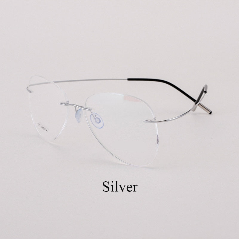 Unisex Titanium Rimless Frame Eyeglasses P9961 Rimless Bclear Silver  