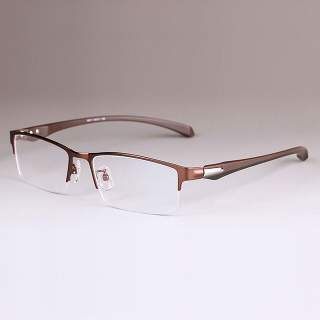 Men's Full Half Rim IP Electroplated Titanium Alloy Frame Eyeglasses 66071 Semi Rim Bclear half rim brown  
