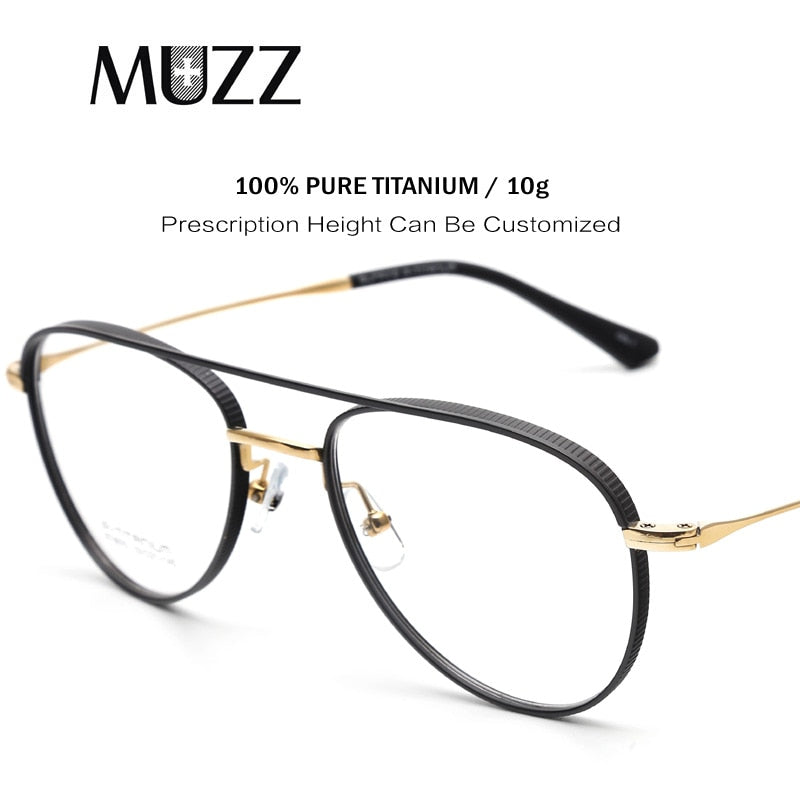 Muzz Men's Full Rim Square Double Bridge Titanium Frame Eyeglasses St9070 Full Rim Muzz   