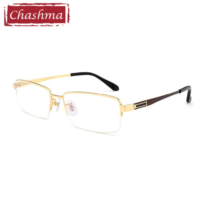 Chashma Ottica Men's Semi Rim Square Titanium Eyeglasses 81422 Semi Rim Chashma Ottica Gold  