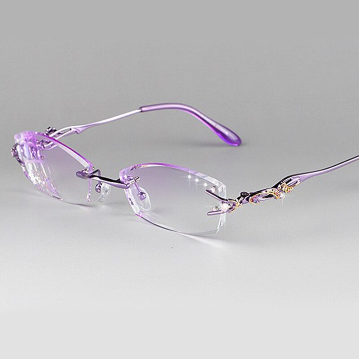 Chashma Ottica Women's Rimless Oval Rectangle Titanium Eyeglasses Tinted Lenses 8036a Rimless Chashma Ottica purple  